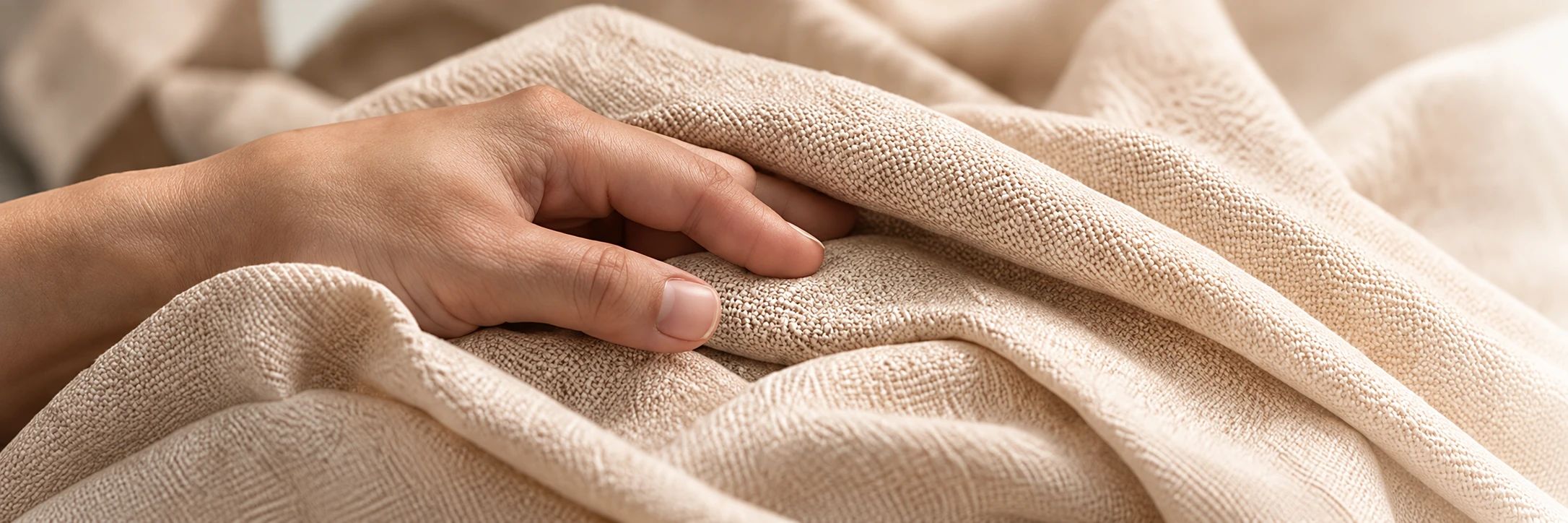 Hand resting on a soft textured fabric