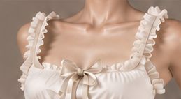 Detalle de un vestido marfil con tirantes de volantes y lazo